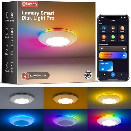 Smart LED Disk Light Pro 4-Pack — Smart Light Bulb, Lumary