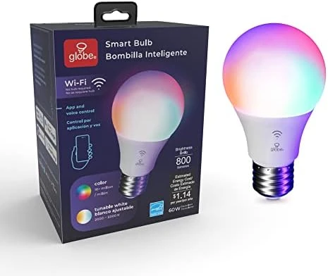 Wi-Fi Smart 10W LED Bulb, Multicolor RGB + Tunable White — Smart Light Bulb, Globe Electric