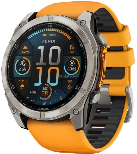 51mm AMOLED Smartwatch with Titanium Case and Orange Silicone Strap — Smart Watch, Garmin