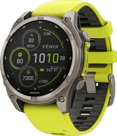 Solar Sapphire Smartwatch (1.85-inch, Titanium Gray/Yellow) — Smart Watch, Garmin