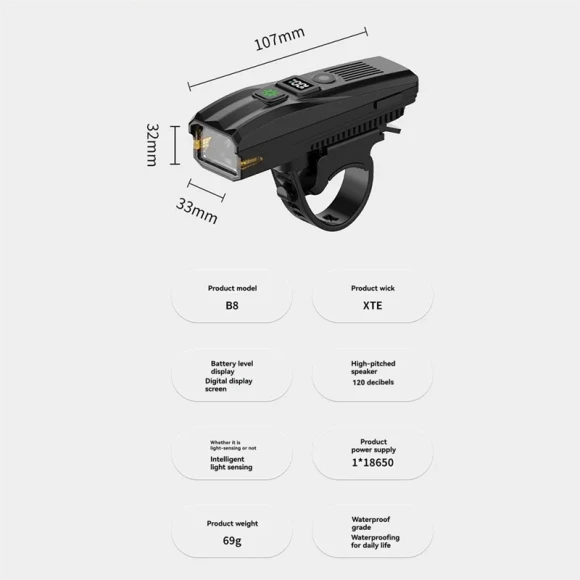 Bicycle Front Light With Horn — Smart Bike Light