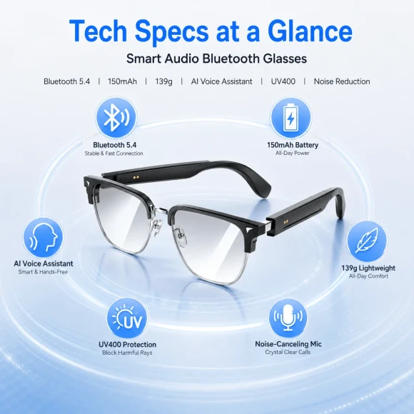 Smart Bluetooth Glasses with Blue Light and UV Protection — Smart Glasses, AIMB