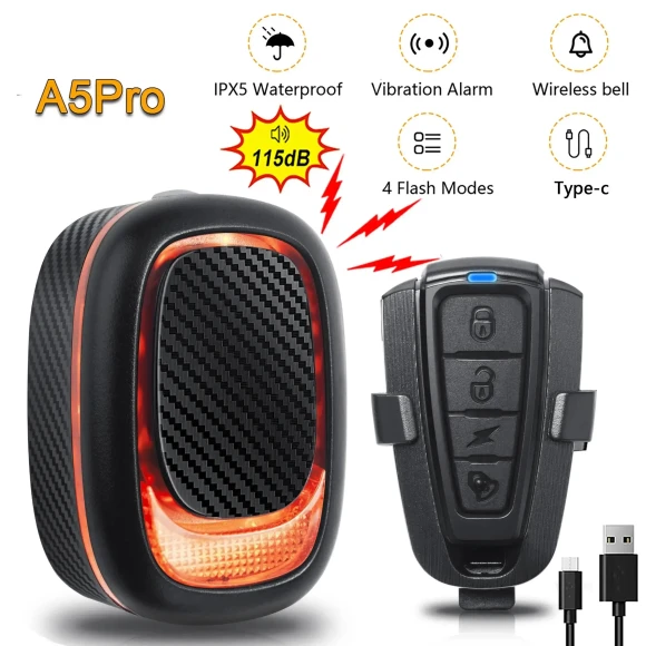 Wireless Waterproof Bike Burglar Alarm with Brake Sensing Light — Smart Bike Light, ANTUSI