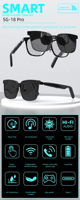 Smart Sunglasses Anti Blue Light Lightweight Answer Call Music Stereo Dual Use — Smart Glasses