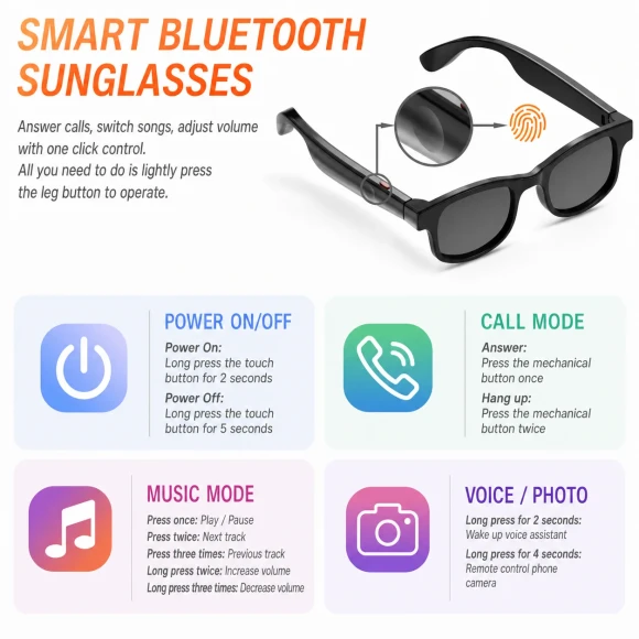 Smart Bluetooth Glasses with Built-in Speakers — Smart Glasses, AIMB