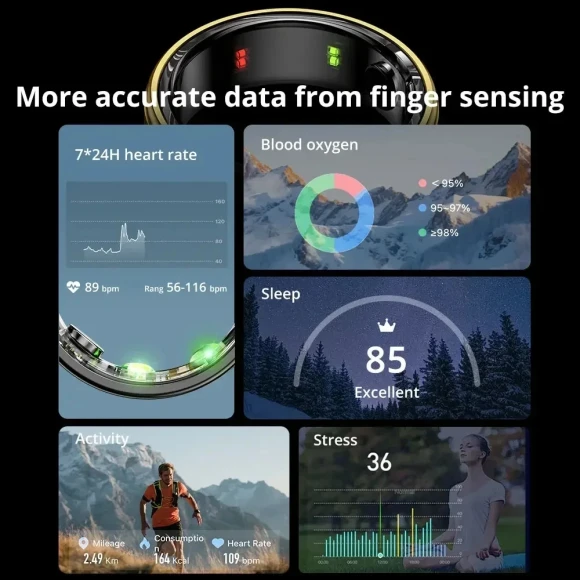 Smart Ring Health Monitor Blood Pressure Sleep Heart Rate Waterproof Multiple Sports Modes — Fitness Tracker