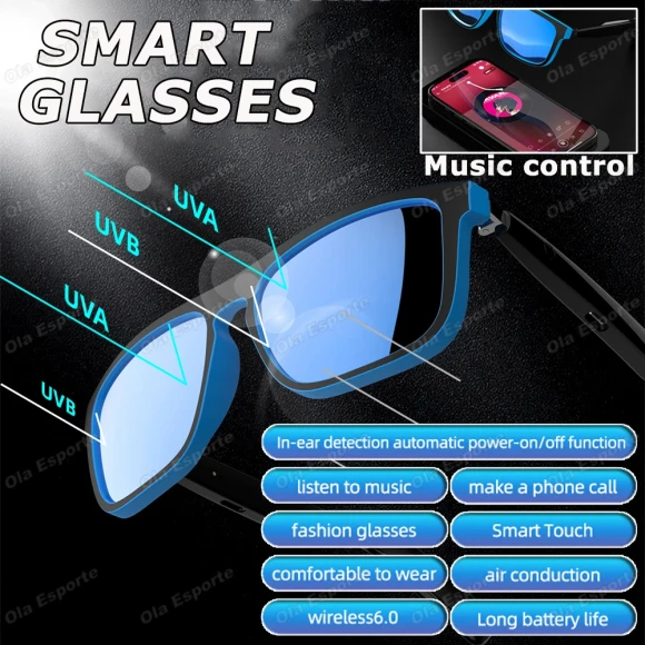 Bluetooth Smart Sunglasses with Voice Control and Music Headphones — Smart Glasses, Ola