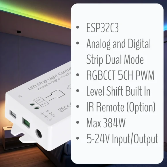 PWM RGBCCT Addressable Dual Mode Strip Controller — LED Strip Lights, IoTorero