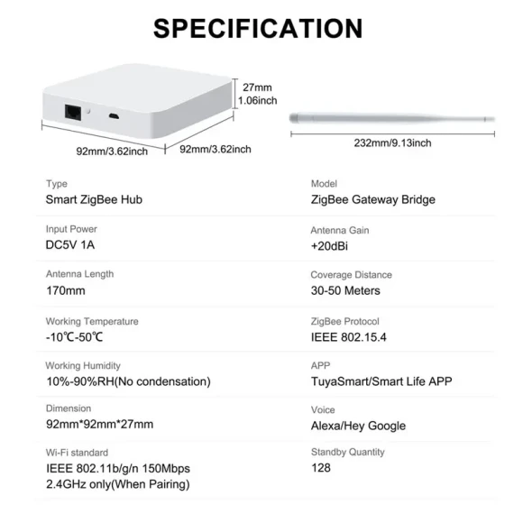 Zigbee Gateway Hub with Antenna — Smart Home Hub, Tuya