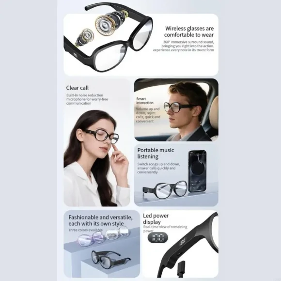Intelligent Bluetooth-Compatible Glasses With LED Display And AI Voice Assistant — Smart Glasses