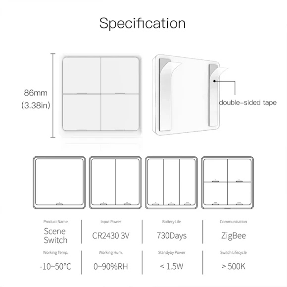 4-Gang ZigBee Smart Wireless Scene Switch — Smart Button Pusher, MOES