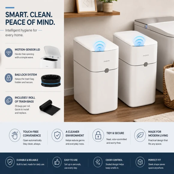 Touchless Trash Can with Motion Sensor and Auto Bag-Suction System — Smart Trash Can, Joybos