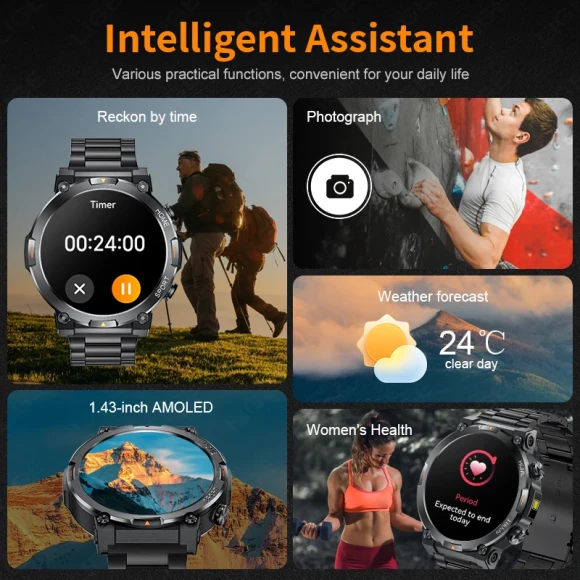 Smart Watch with 1.43-inch AMOLED Display, Health Monitor, and Wireless Call — Smart Watch, FOXBOX