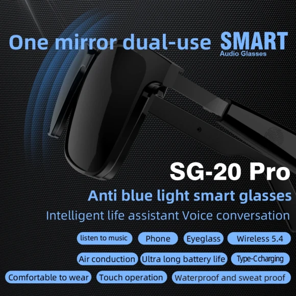 Wireless Call Music Playback Full Frame Sunglasses with Blue Light UV Protection and Waterproof — Smart Glasses, SG