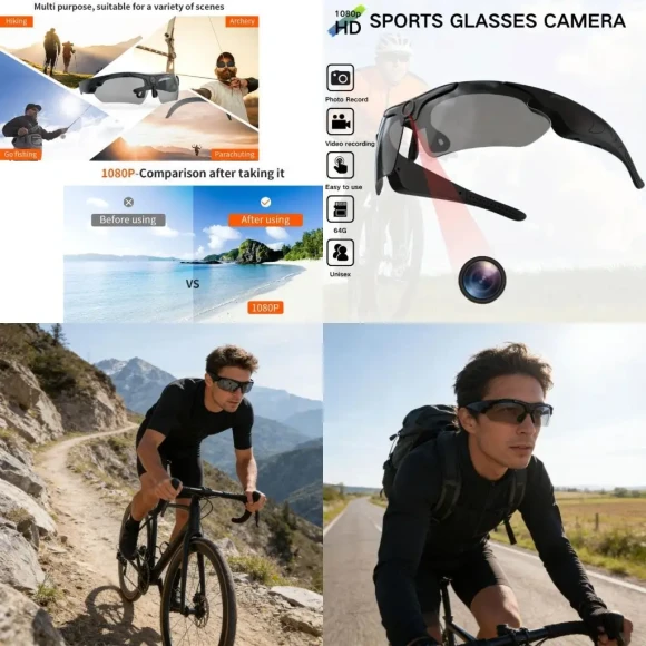 Full Resolution Camera Glasses with 128GB Storage for Sports — Smart Glasses