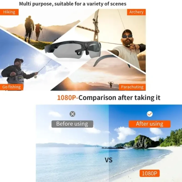 Full Resolution Camera Glasses with 128GB Storage for Sports — Smart Glasses
