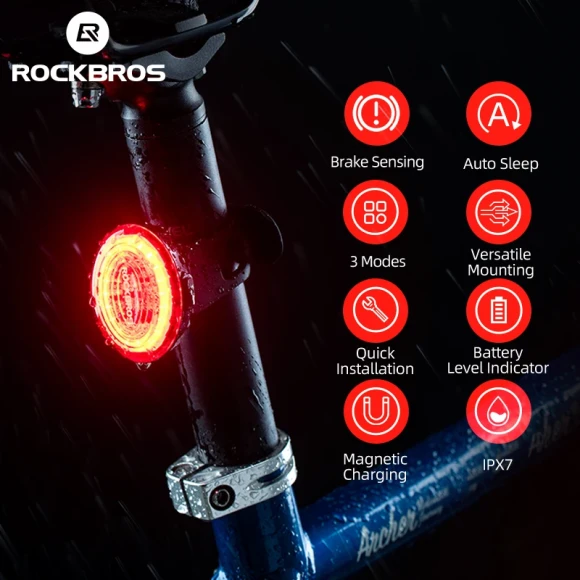 Smart Auto Brake Sensing Rechargeable Bike Tail Light — Smart Bike Light, ROCKBROS