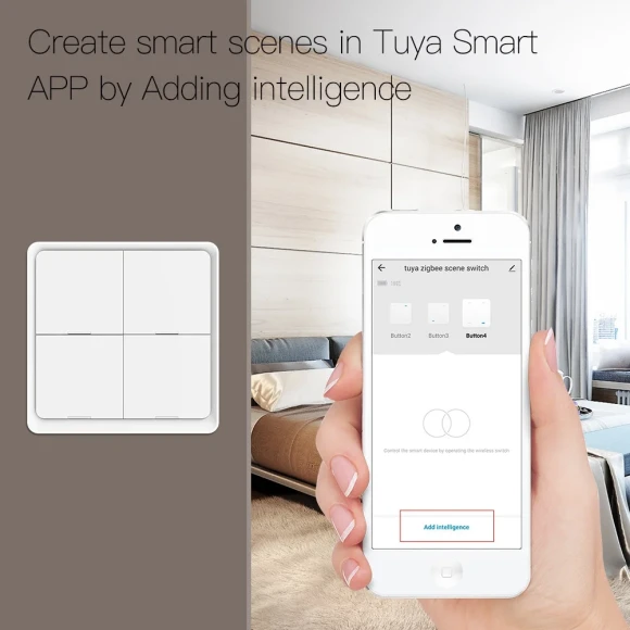 ZigBee Wireless 4-Gang 12-Scene Push Button Controller — Smart Button Pusher, MOES