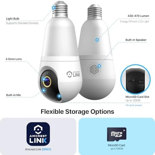 4MP Light Bulb WiFi Camera with Pan/Tilt and Human Detection — Security Camera, Amcrest