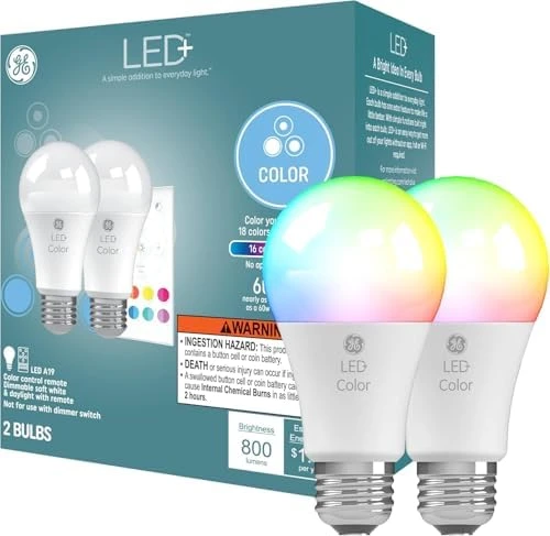 Color Changing LED Light Bulbs with Remote — Smart Light Bulb, GE