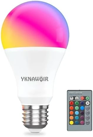 Color Changing RGB LED Light Bulb with Remote Control — Smart Light Bulb, YKNAWOIR