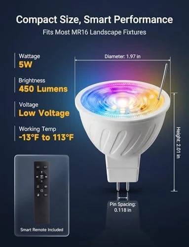 RGBCW MR16 LED Bulb — Smart Light Bulb, Gardenreet