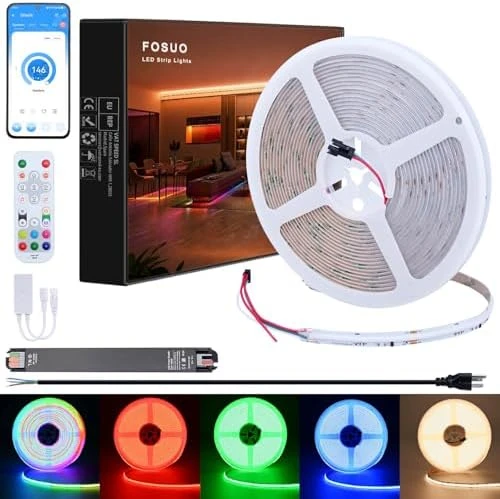RGBW IC COB LED Strip 32.8ft Natural White 4000K Addressable Multicolor Kit — LED Strip Lights, FOSUO