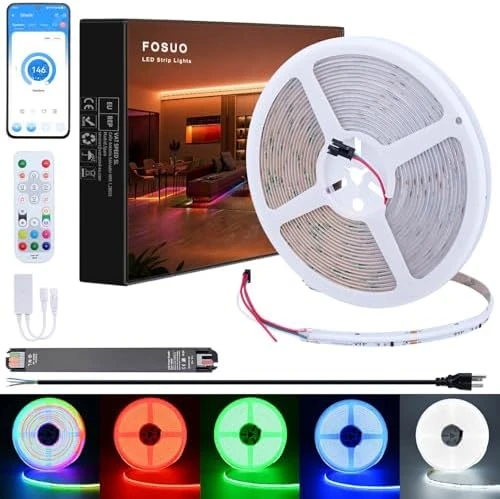 RGBW IC COB LED Strip 32.8ft Natural White 4000K Addressable Multicolor Kit — LED Strip Lights, FOSUO