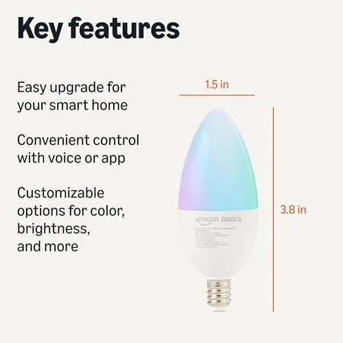 Smart E12 LED Bulb (2 Pack) — Smart Light Bulb, Amazon Basics