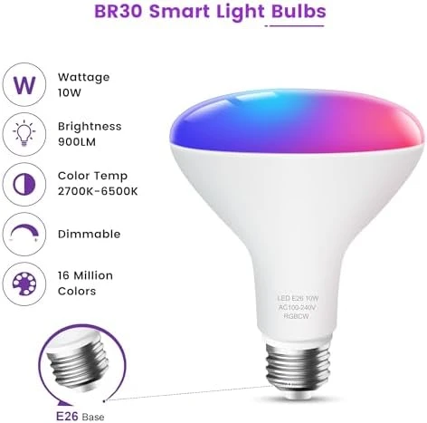 Smart Flood Light Bulb (4-Pack) — Smart Light Bulb, OHLUX