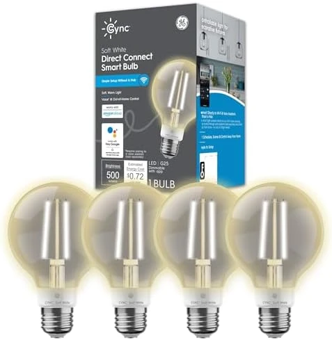 Smart LED Light Bulbs, G25 Globe Bulb, WiFi Light, Soft White, 60W Equivalent, 4 Pack — Smart Light Bulb, GE