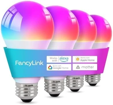Smart Light Bulbs - Color Changing, A19, 60W Equivalent, RGBCW 800 Lumen, 4 Pack — Smart Light Bulb, Fancylink
