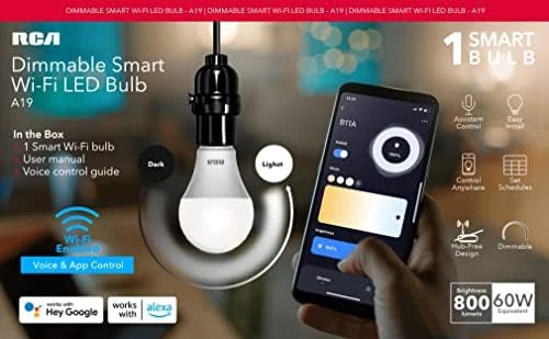 Smart WiFi LED Light Bulb (2-Pack) — Smart Light Bulb, RCA