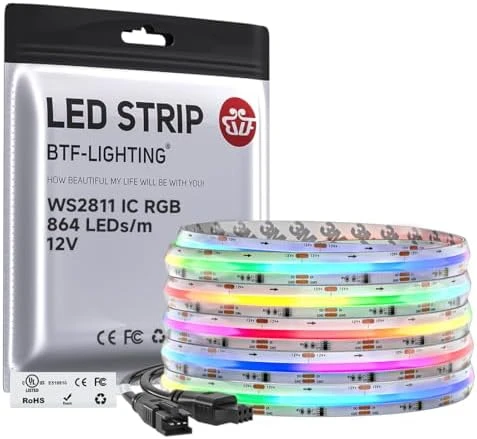 IP66 RGB Addressable LED Strip - 864 LEDs/m, Color Chasing, 16.4ft — LED Strip Lights, BTF-LIGHTING