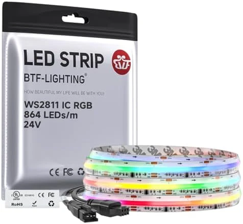 IP66 RGB Addressable LED Strip - 864 LEDs/m, Color Chasing, 16.4ft — LED Strip Lights, BTF-LIGHTING