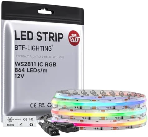 IP66 RGB Addressable LED Strip - 864 LEDs/m, Color Chasing, 16.4ft — LED Strip Lights, BTF-LIGHTING