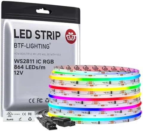 IP66 RGB Addressable LED Strip - 864 LEDs/m, Color Chasing, 16.4ft — LED Strip Lights, BTF-LIGHTING
