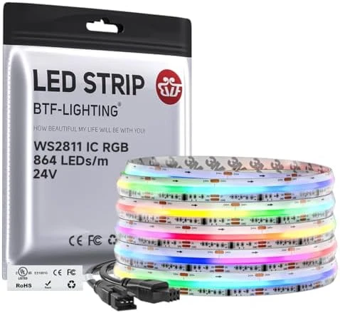 IP66 RGB Addressable LED Strip - 864 LEDs/m, Color Chasing, 16.4ft — LED Strip Lights, BTF-LIGHTING