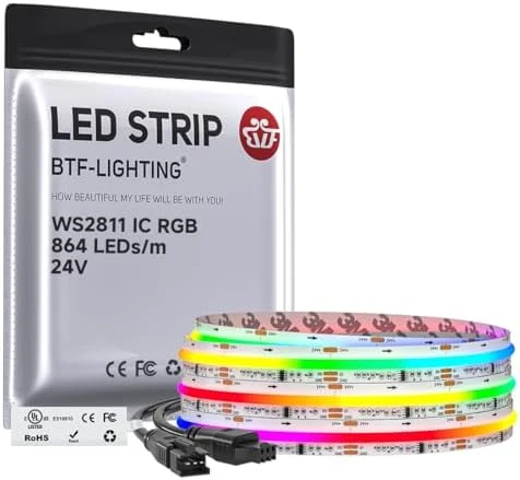 IP66 RGB Addressable LED Strip - 864 LEDs/m, Color Chasing, 16.4ft — LED Strip Lights, BTF-LIGHTING