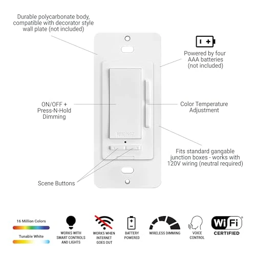 Pure Smart Battery-Powered Multi-Functional Wireless Light Switch — Smart Switch, HALO