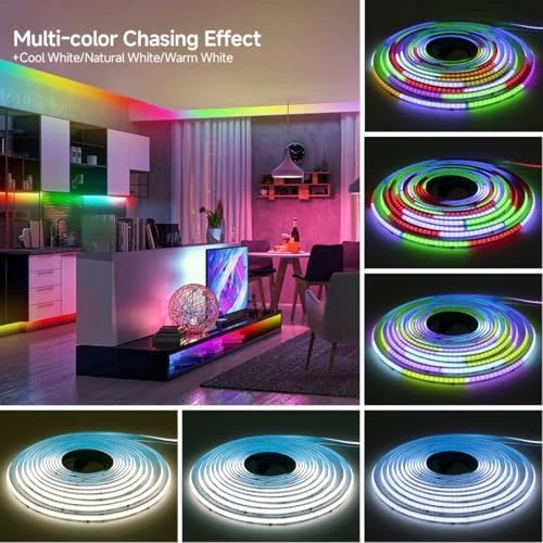 Smart IC RGBW COB LED Strip 3000K, 16.4FT, 273 LEDs/ft, Color Chasing and Uniform Light — LED Strip Lights, BTF-LIGHTING
