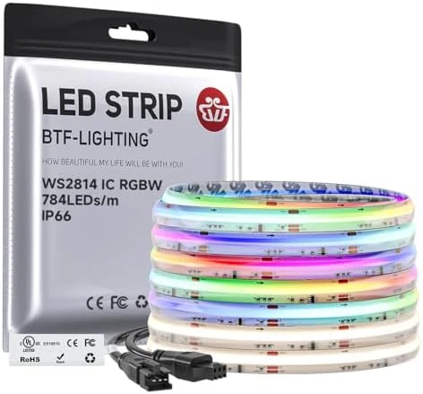 Smart IC RGBW COB LED Strip 3000K, 16.4FT, 273 LEDs/ft, Color Chasing and Uniform Light — LED Strip Lights, BTF-LIGHTING