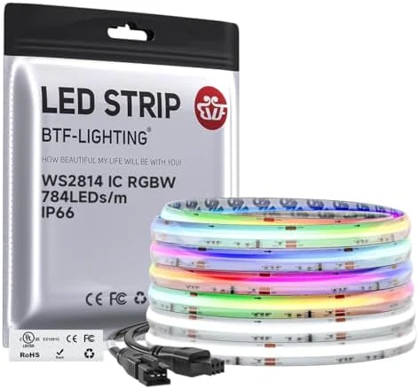 Smart IC RGBW COB LED Strip 3000K, 16.4FT, 273 LEDs/ft, Color Chasing and Uniform Light — LED Strip Lights, BTF-LIGHTING