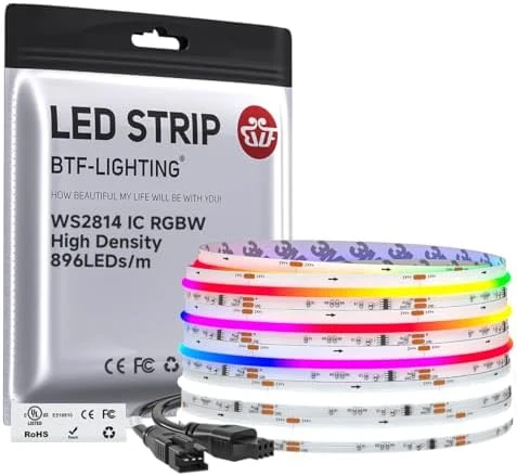 Smart IC RGBW COB LED Strip 3000K, 16.4FT, 273 LEDs/ft, Color Chasing and Uniform Light — LED Strip Lights, BTF-LIGHTING
