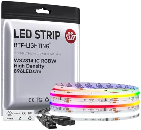 Smart IC RGBW COB LED Strip 3000K, 16.4FT, 273 LEDs/ft, Color Chasing and Uniform Light — LED Strip Lights, BTF-LIGHTING