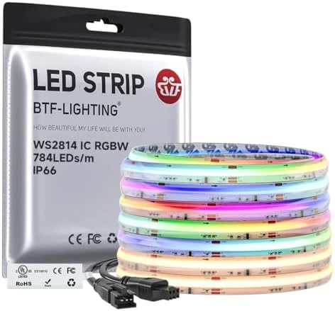 Smart IC RGBW COB LED Strip 3000K, 16.4FT, 273 LEDs/ft, Color Chasing and Uniform Light — LED Strip Lights, BTF-LIGHTING
