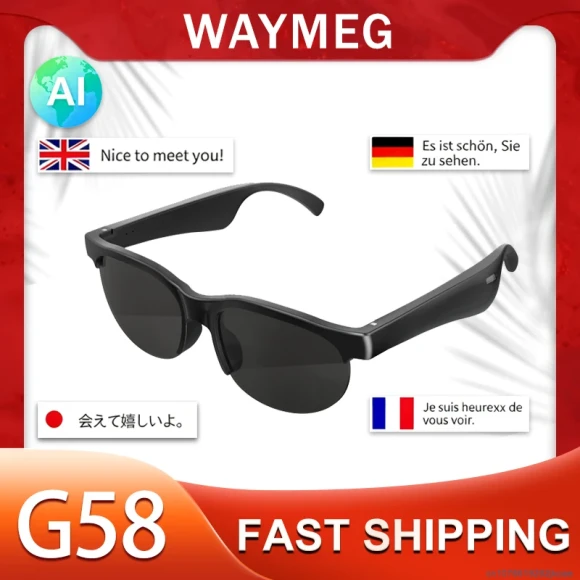 AI Glasses Headphones Wireless Bluetooth 5.4 Intelligent Translation Earphones Outdoor Sunglasses HiFi Stereo Headset — Translator Device