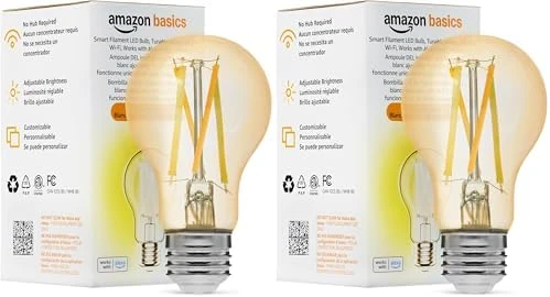 Smart Filament LED Bulb (Tunable White, Dimmable, Works with Alexa, 4-Pack) — Smart Light Bulb, Amazon Basics