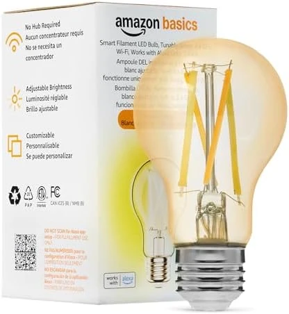 Smart Filament LED Bulb (Tunable White, Dimmable, Works with Alexa, 4-Pack) — Smart Light Bulb, Amazon Basics