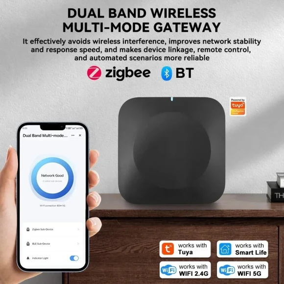 Zigbee Bluetooth Gateway Hub, Dual-Band WiFi, 131 ft Range — Smart Home Hub, YFK